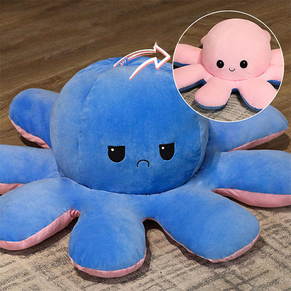 Close-up of friendly octopus plush toy detailing cuddly fabric