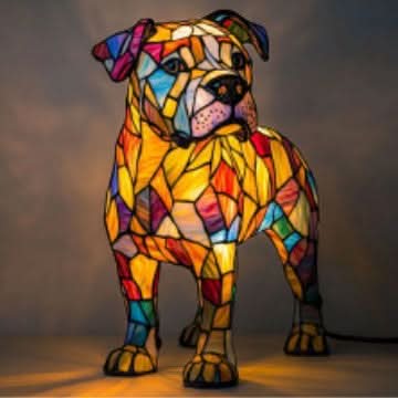 Warm glowing dog breed table lamp packaged nicely for gifting