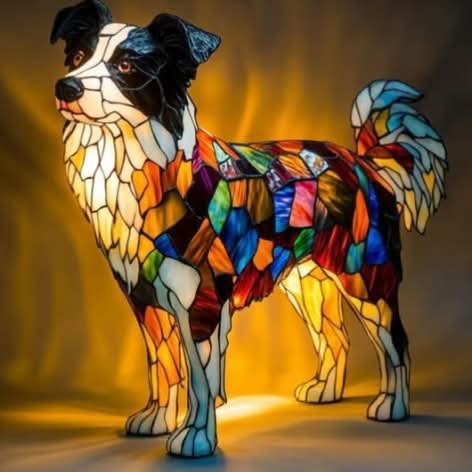 Border Collie dog design LED night light lamp glowing in a room