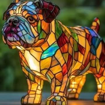 Detailed USB powered dog lamp casting soft ambient light in a room