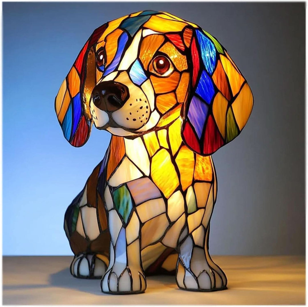 Artistic stained glass style Beagle dog night light lamp lit up
