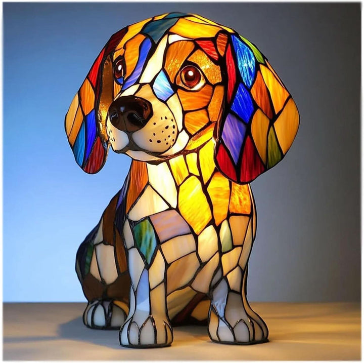 Artistic stained glass style Beagle dog night light lamp lit up