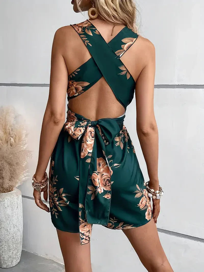 Party ready halter neck floral romper for women