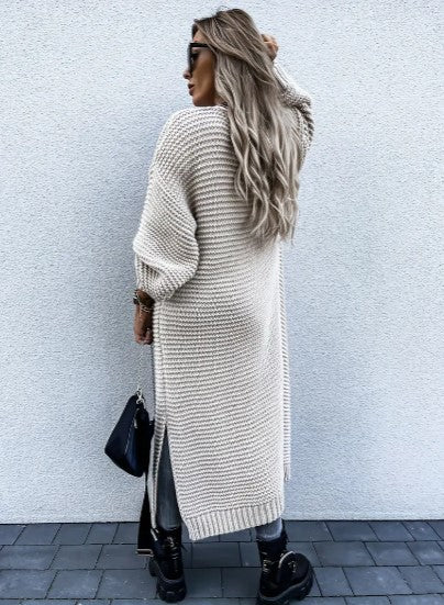 Nicole women's versatile long cardigan in a neutral knit fabric, front gallery view