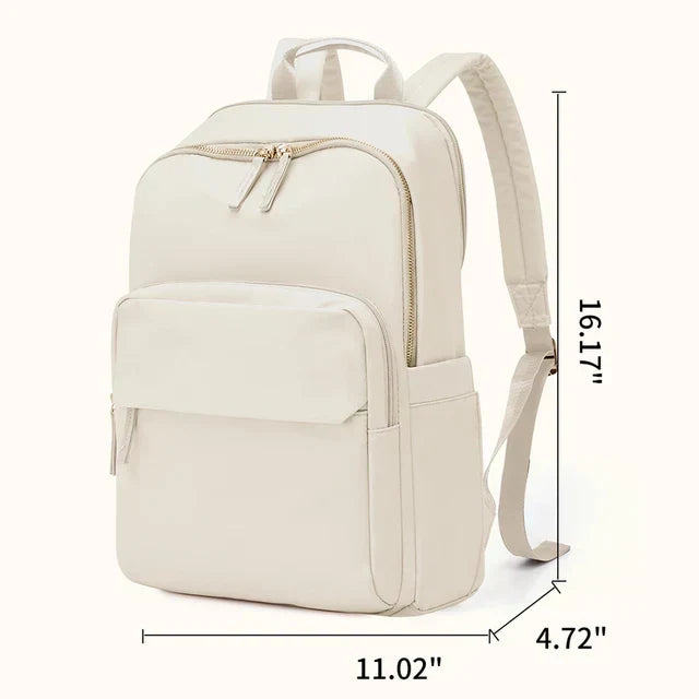 Detailed view of adjustable chest strap and secure buckle on backpack