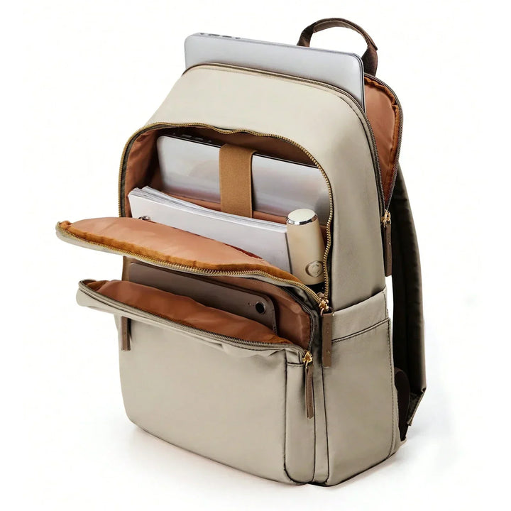 Open compartment view showcasing laptop and accessory organization inside the backpack