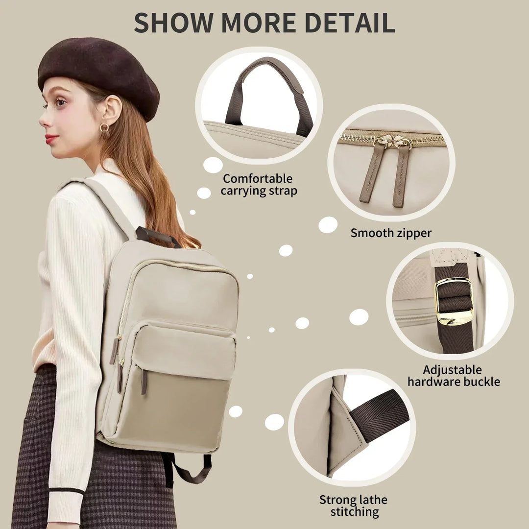 Interior compartment of womens daypack showing padded laptop sleeve