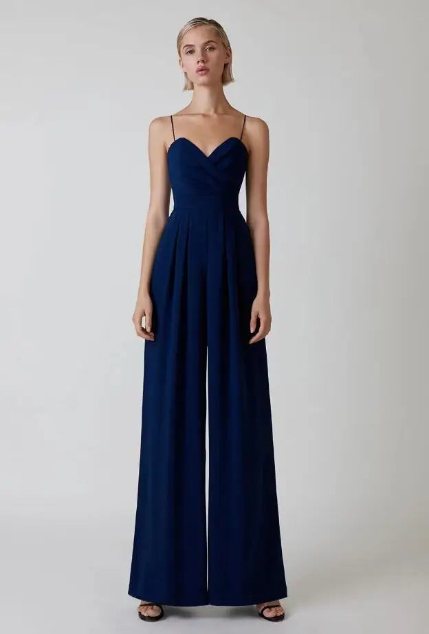 Detailed shot of bodice design on sophisticated women's evening jumpsuit
