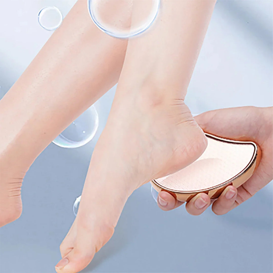 Demonstrating the nano glass foot file being used on a heel