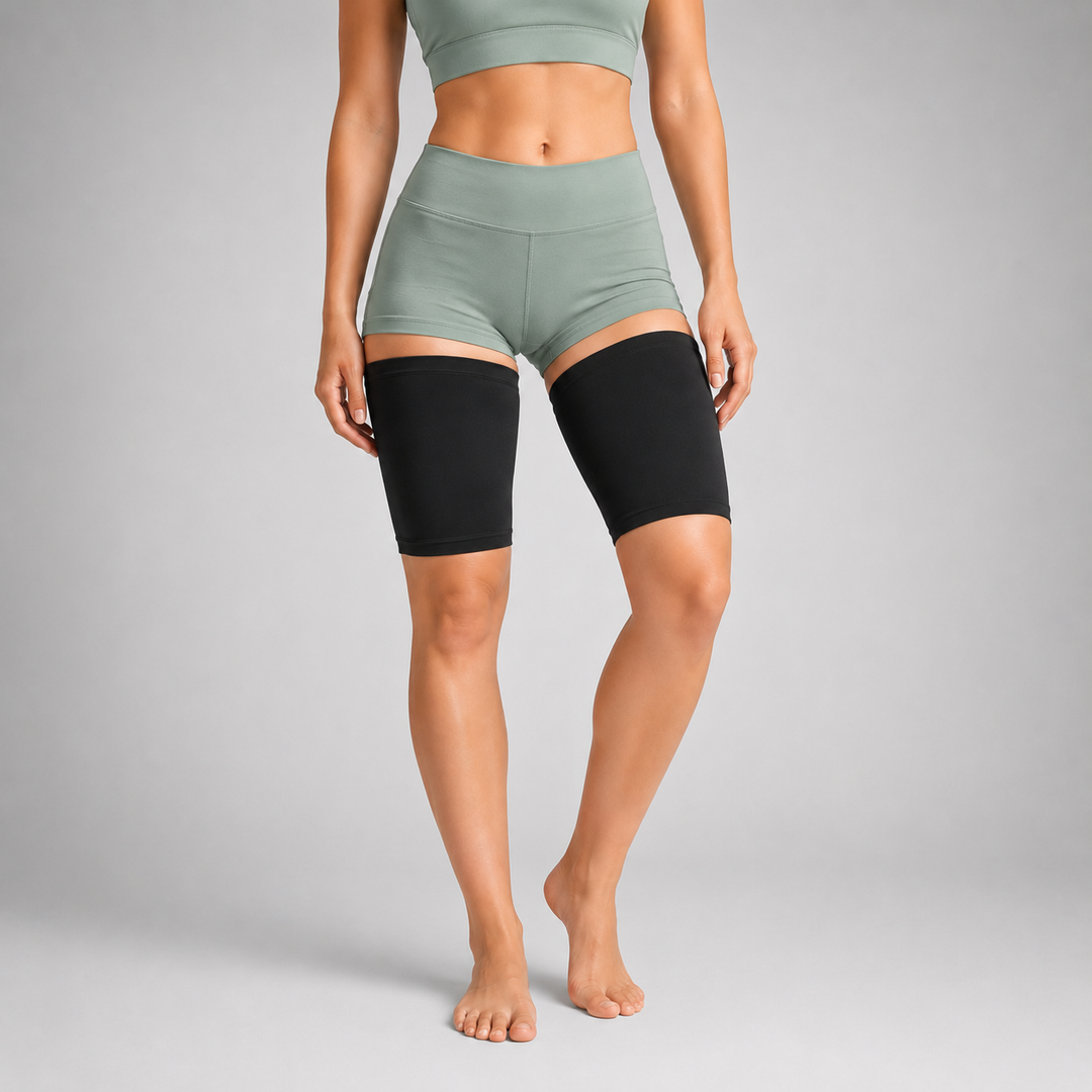 Pair of black recovery support bands for upper legs