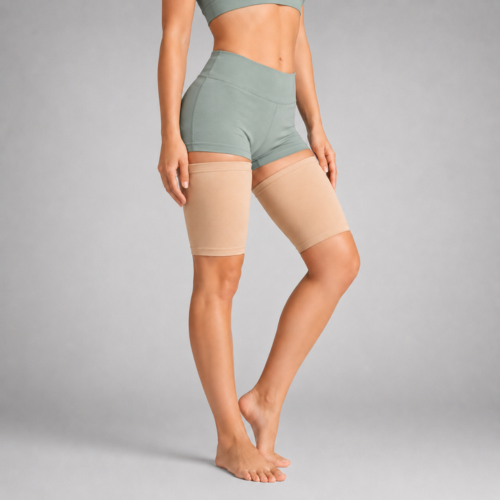 Close-up of elastic compression thigh bands texture