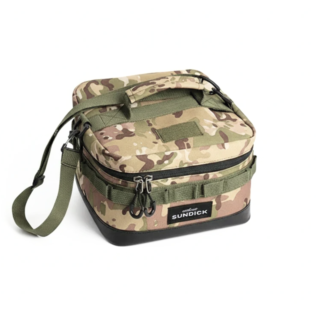 Insulated camping bowl inside thermal bag for camp kitchen and outdoor meals