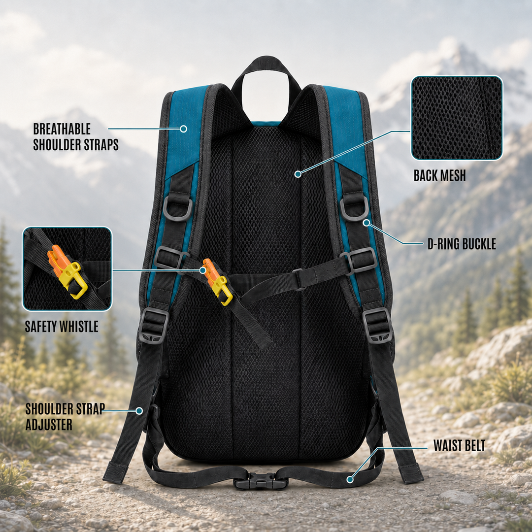 Compact 20L daypack for hiking with ergonomic shoulder straps