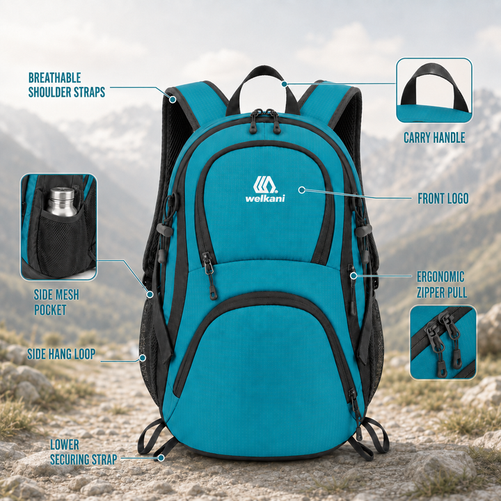 Unisex 20L outdoor hiking backpack in classic black for day trips