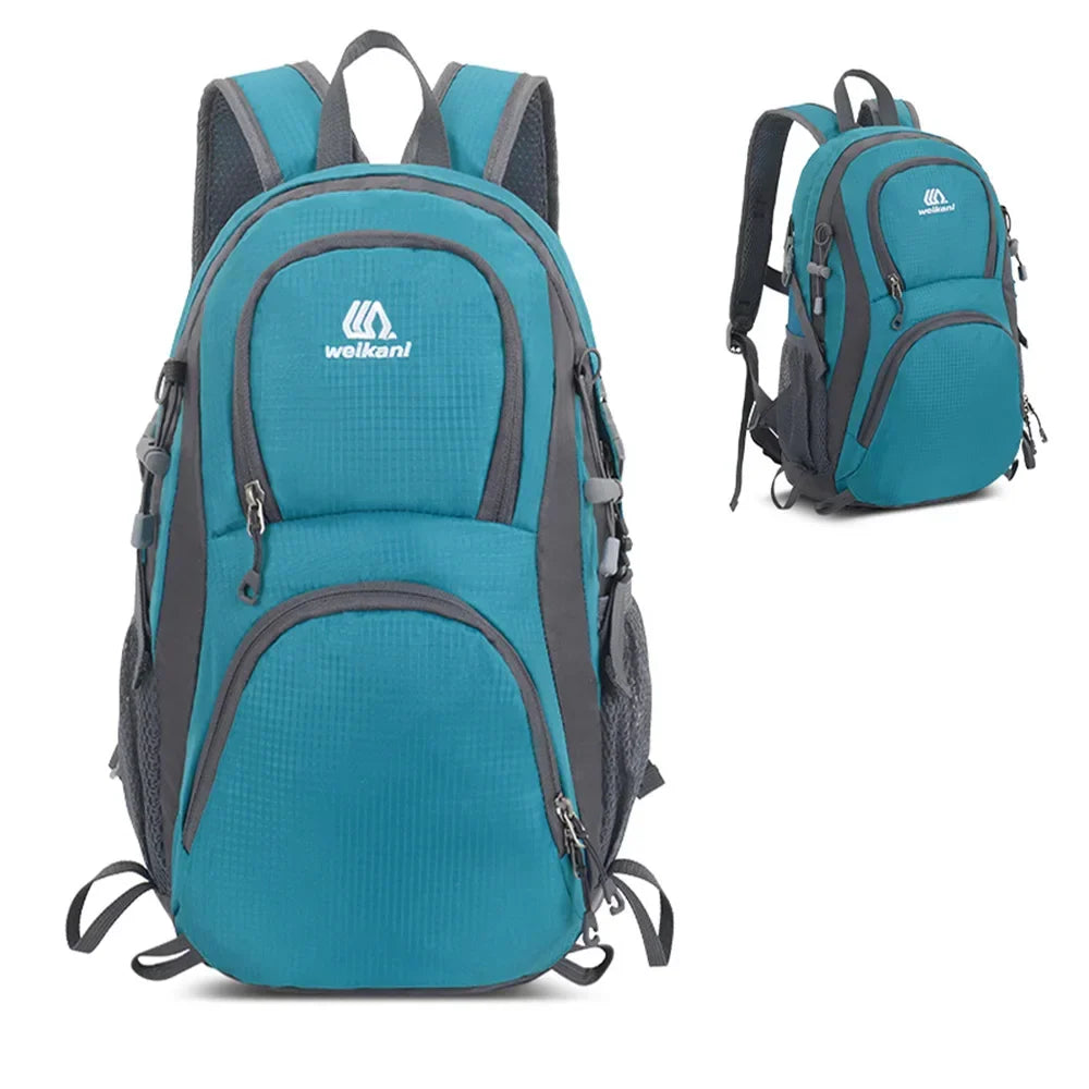 Traveler walking outdoors with the unisex hiking backpack equipped