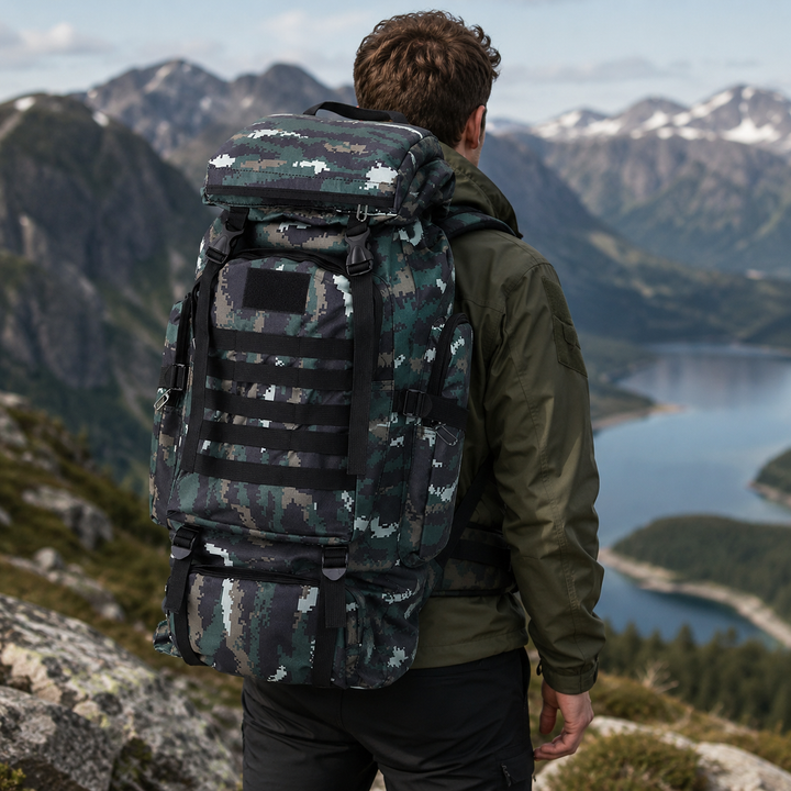 Ultimate 80L outdoor trekking and hiking backpack fully packed for adventure