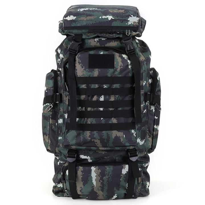 Tactical 80 litre travel backpack with adjustable waist belt and sternum strap