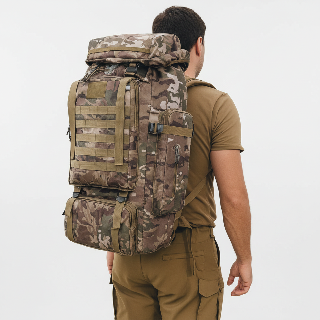 Tactical outdoor camping backpack breathable mesh back panel detail