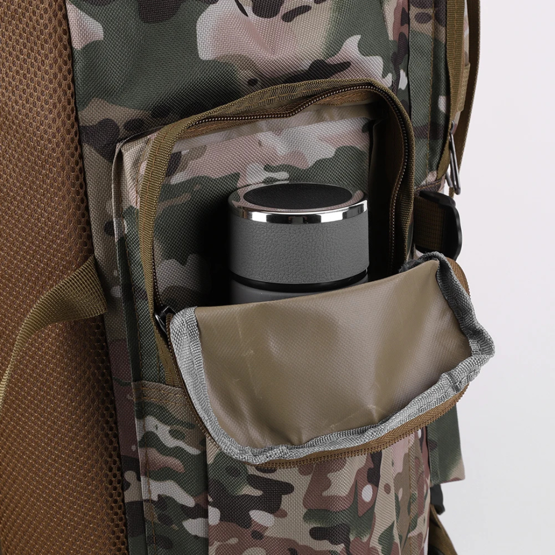 Unisex 80L tactical backpack front view showing MOLLE webbing system