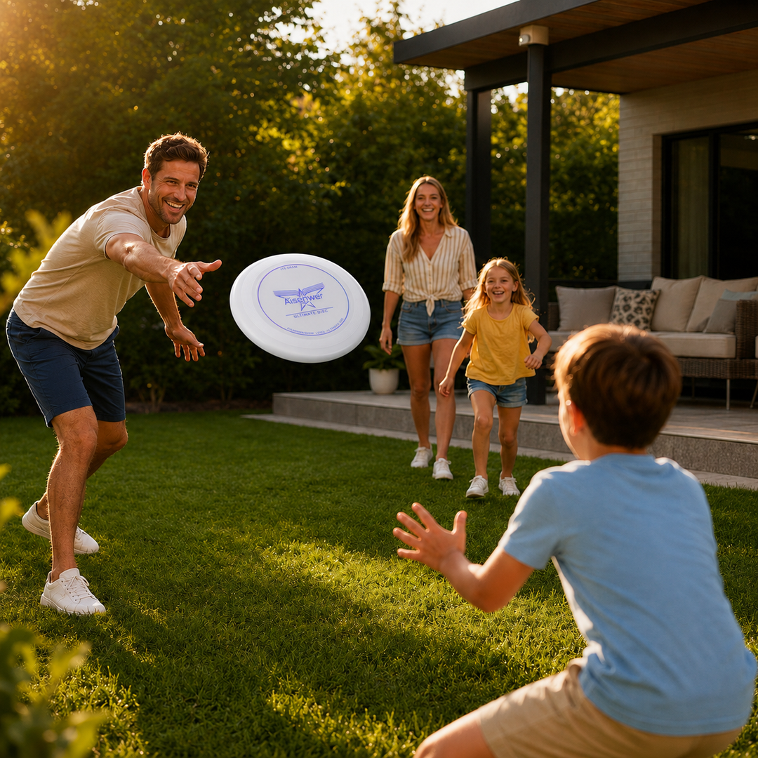 Ultimate game flying disc resting on grass, ready for outdoor action