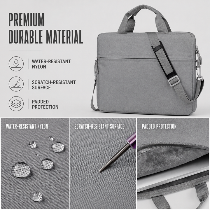 Laptop sleeve accessory in use, holding a modern slim computer securely
