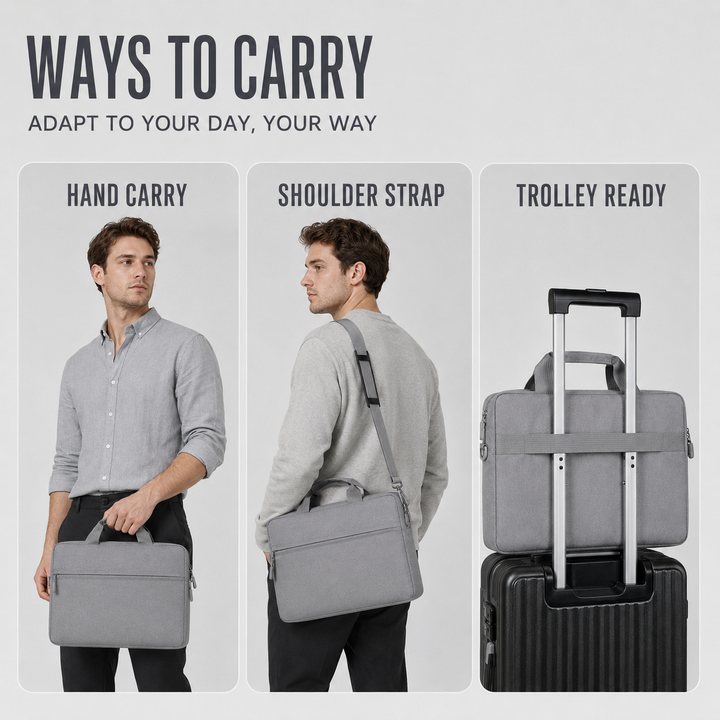 Waterproof computer case for travel, close-up of durable zipper closure and pull