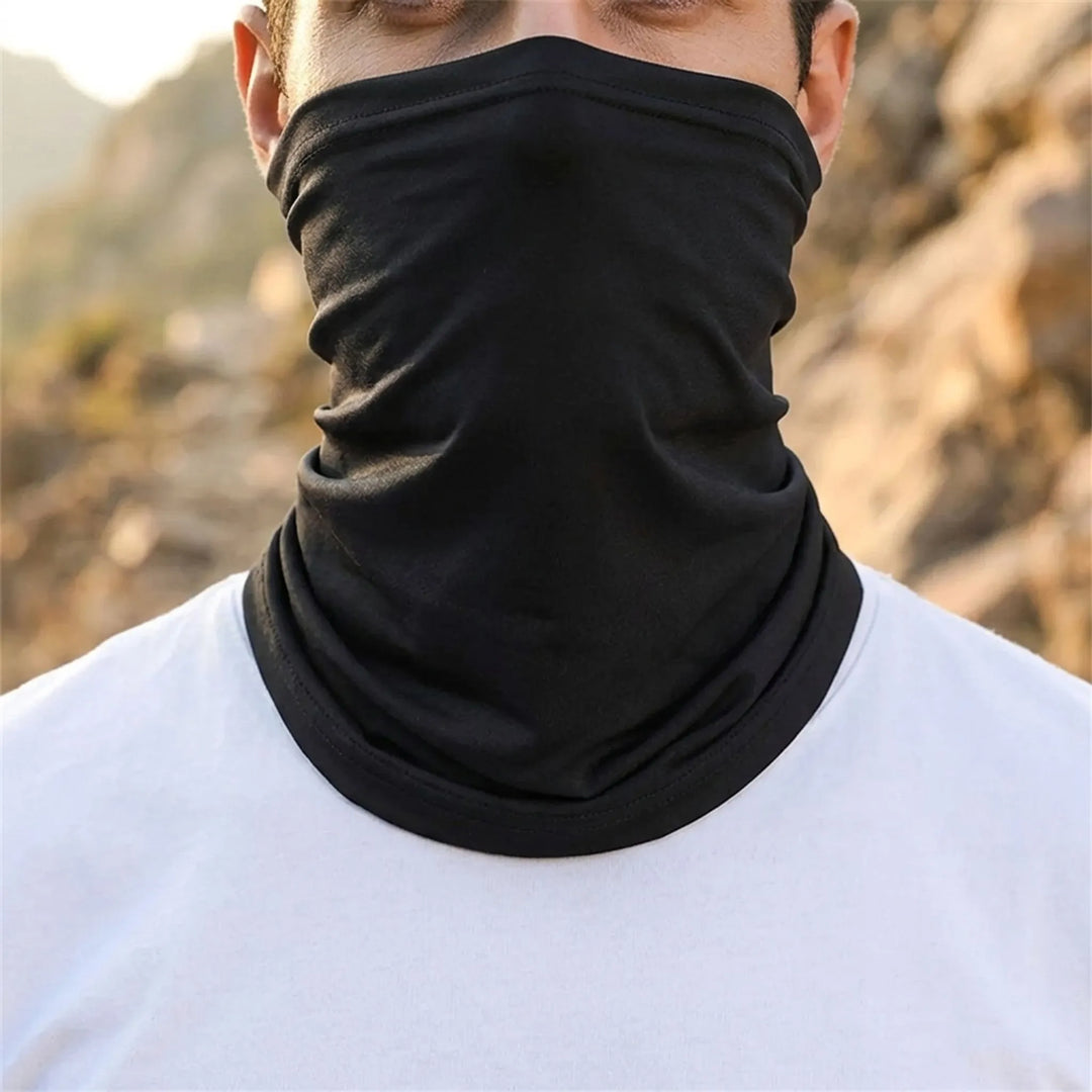 Unisex sun protection neck cover folded to show soft, stretchy fabric