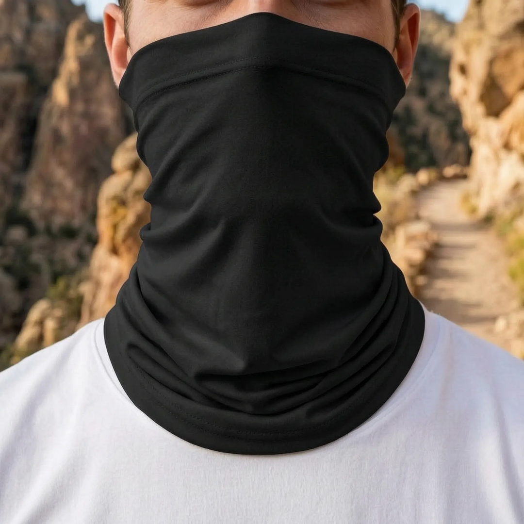 Gray cycling and hiking accessory styled as a protective head wrap