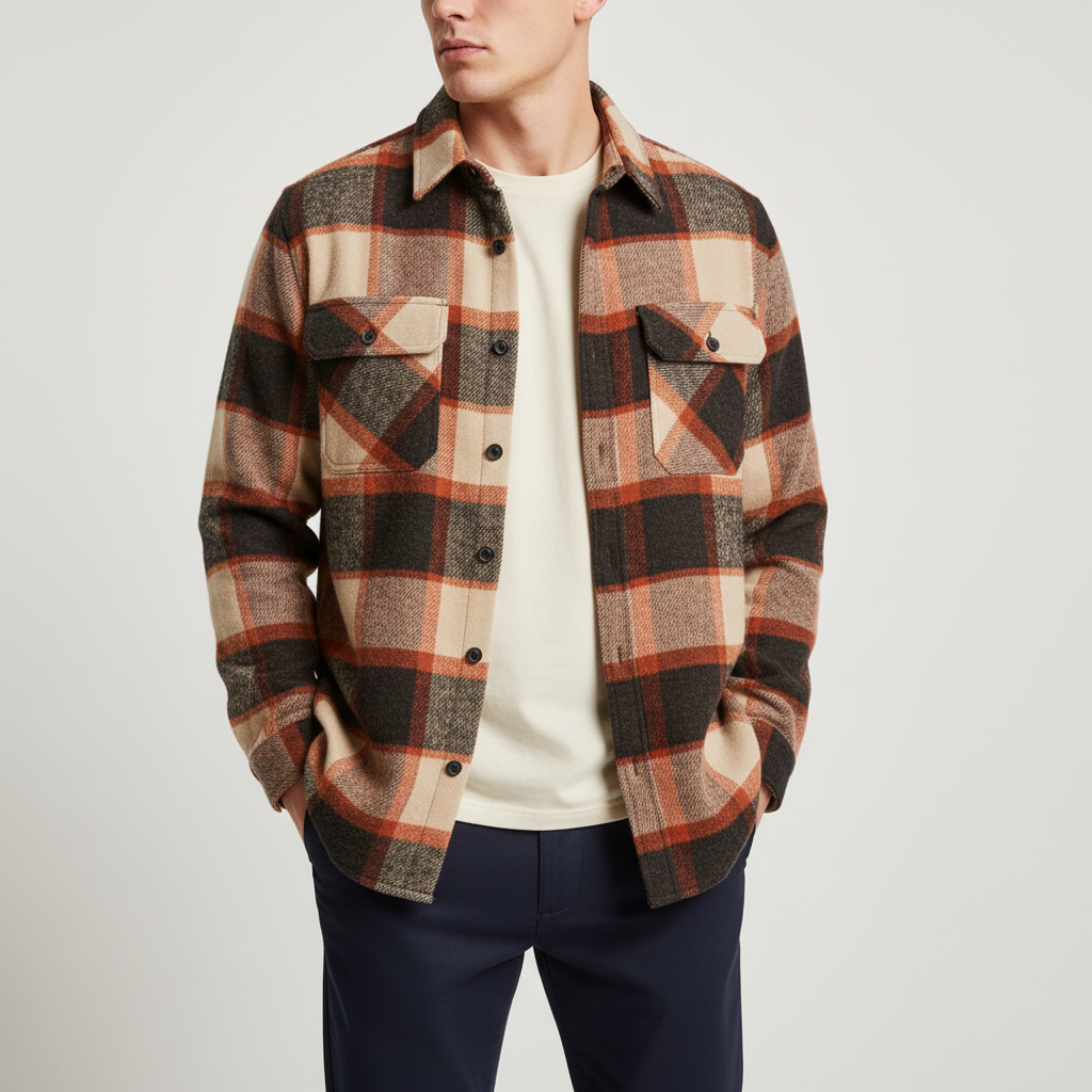Back view of a comfortable flannel check shirt designed for men's casual wear