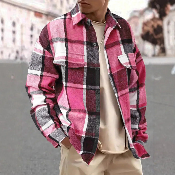 Men's button-up shirt in a soft brushed plaid fabric for autumn layering