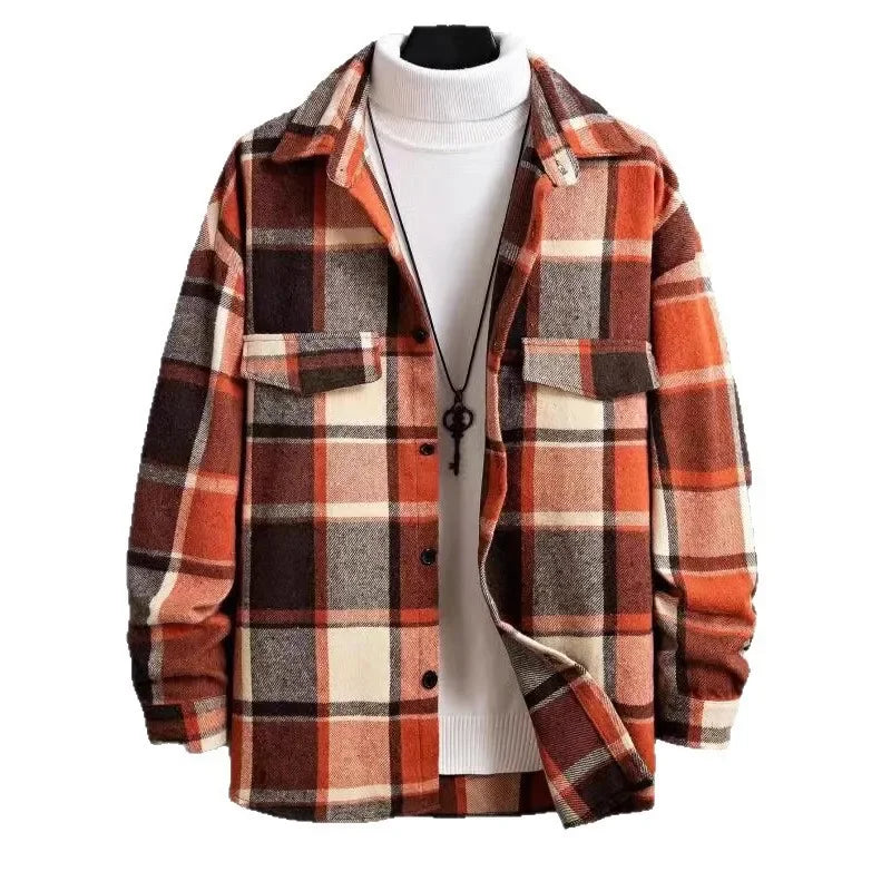 Flat lay of a stylish men's check pattern shirt perfect for cool weather outfits