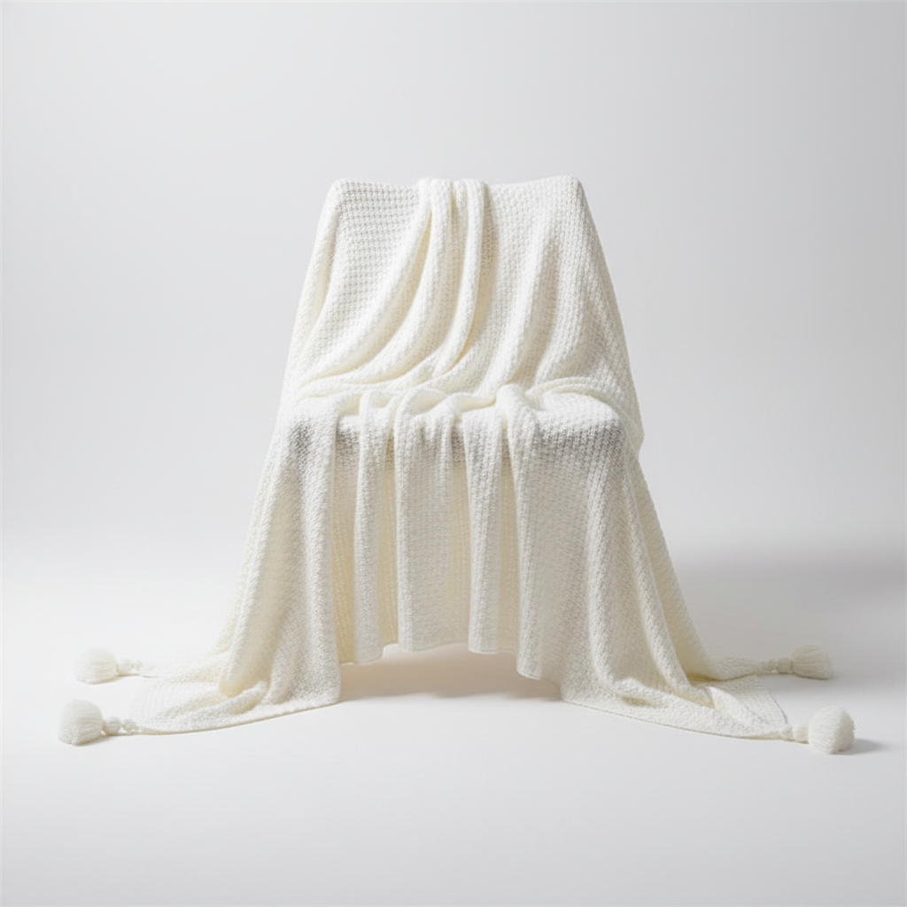 Cozy living space accessory warm knit throw blanket draped over a sofa