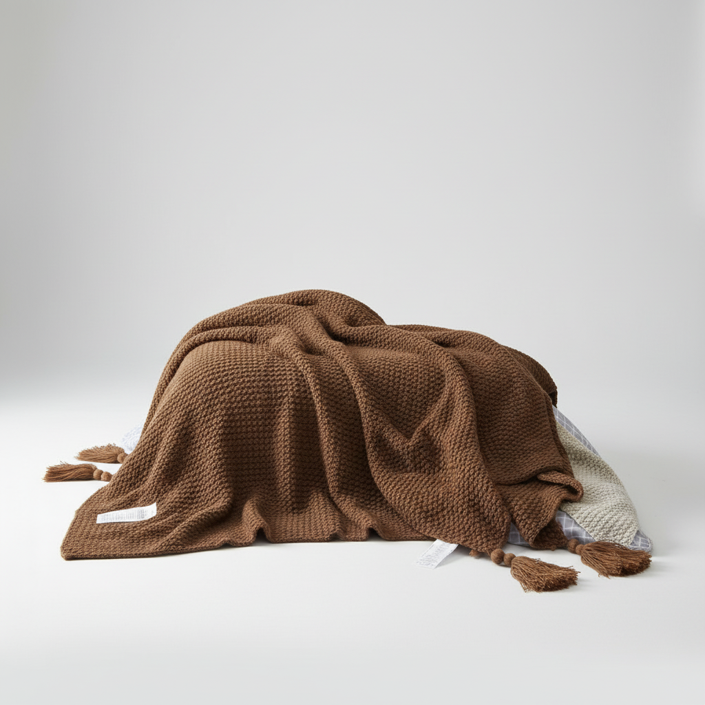 Bedroom accessory styled with a comfortable tassel throw blanket on a bed