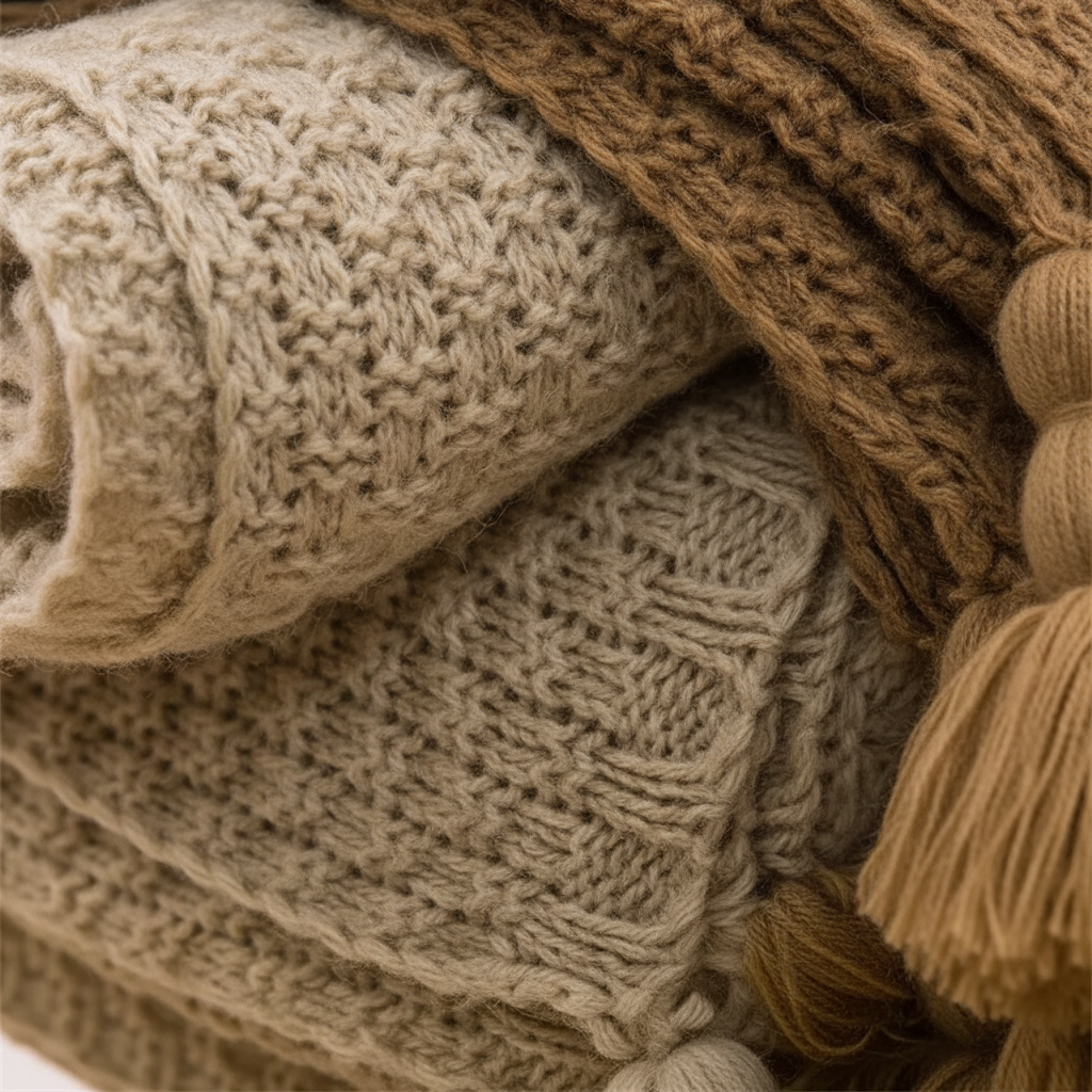 Warm and inviting waffle knit blanket perfect for chilly evenings