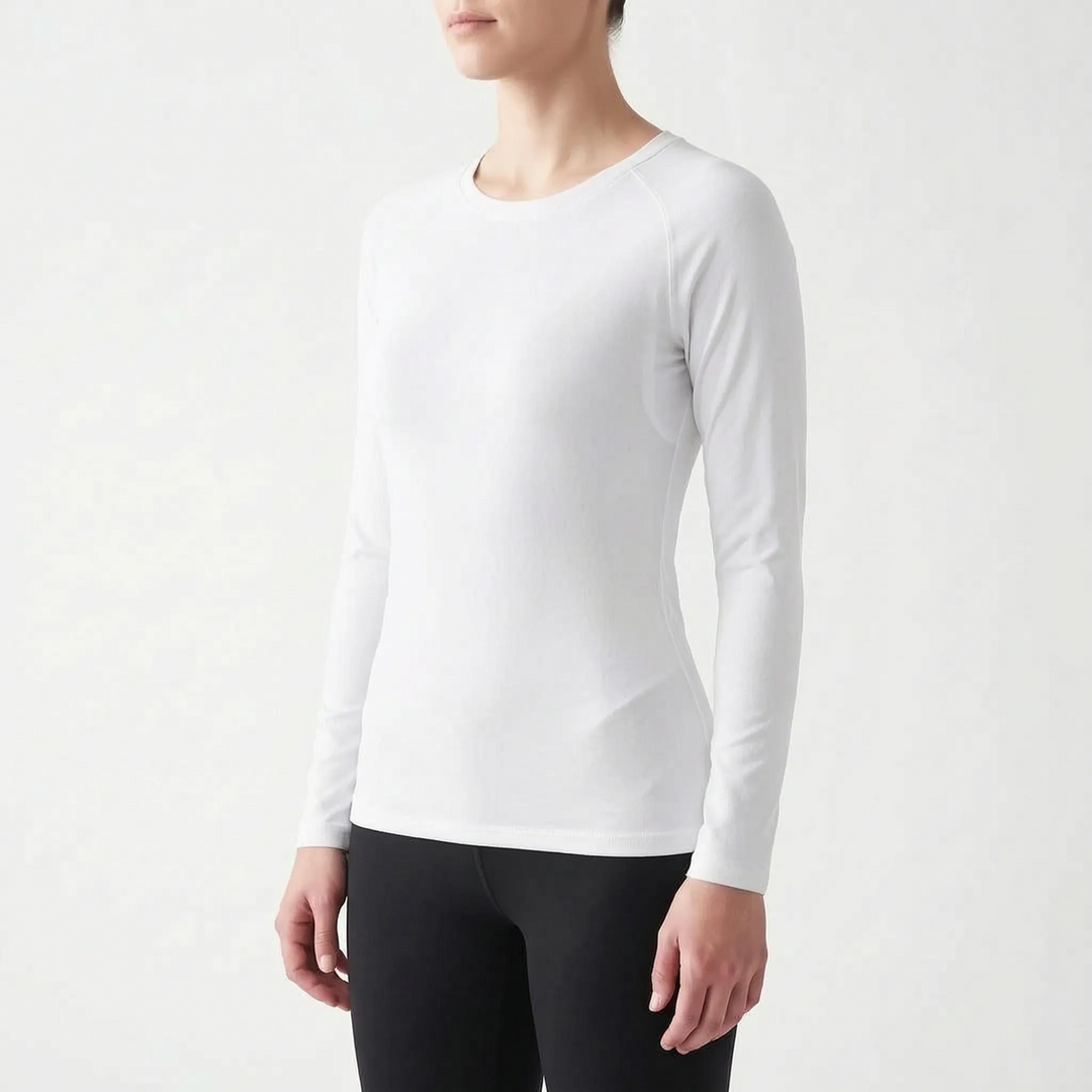 Women's long sleeve compression shirt back view, fitness apparel athletic top
