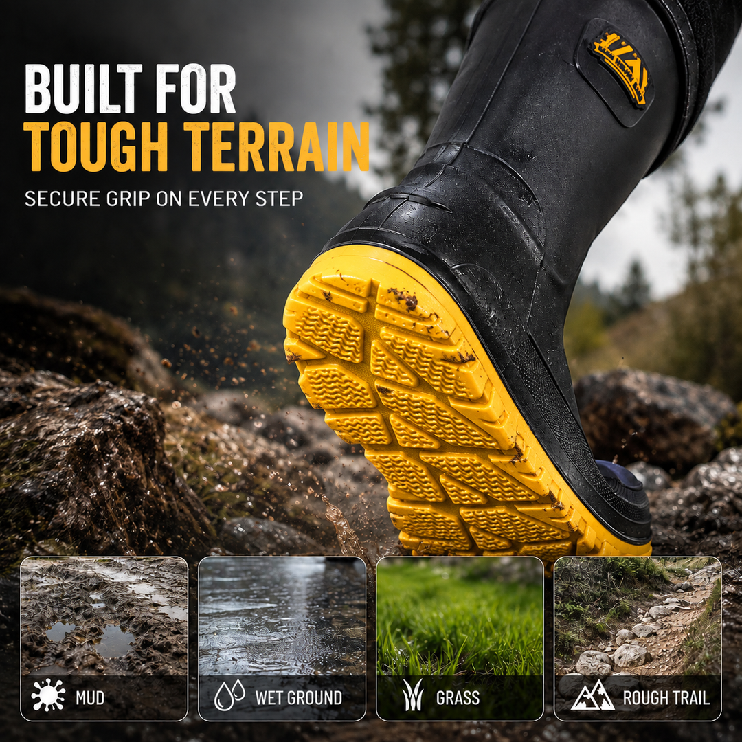 Durable outdoor shoes mid calf rain boots for men back view
