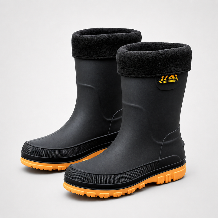 Textured outsole of mens waterproof insulated rain boots