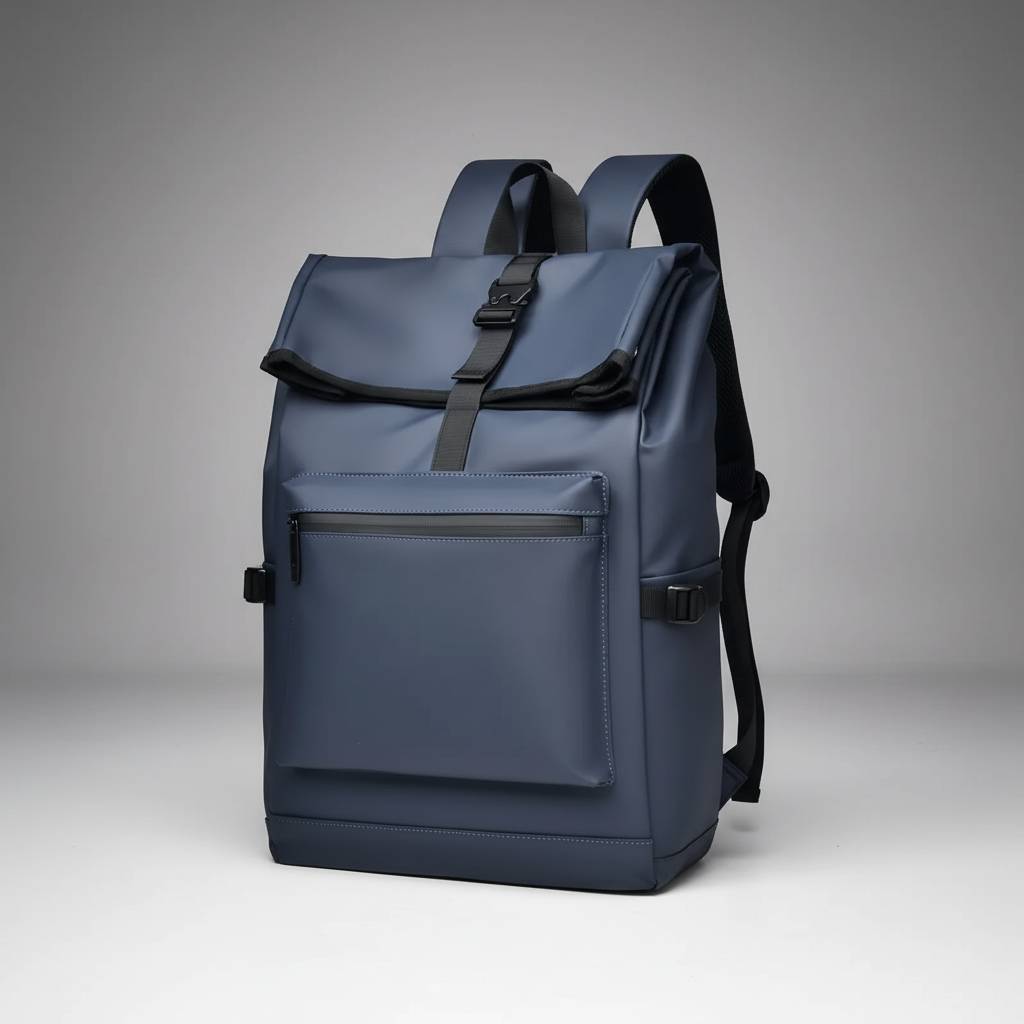 Luggage pass-through strap feature on the back of the travel backpack