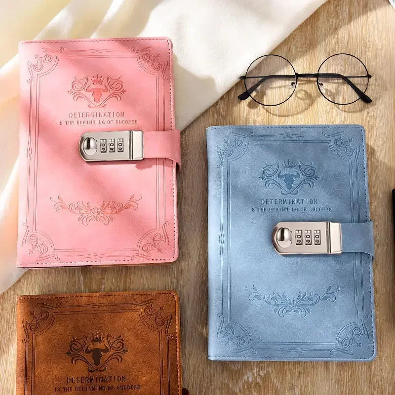 Vintage diary placed on a cozy reading nook table with warm lighting