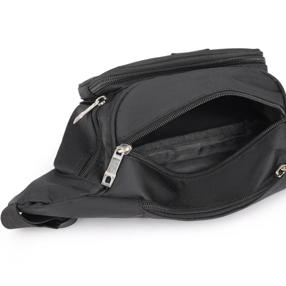 Gray outdoor sports fanny pack hanging on display hook