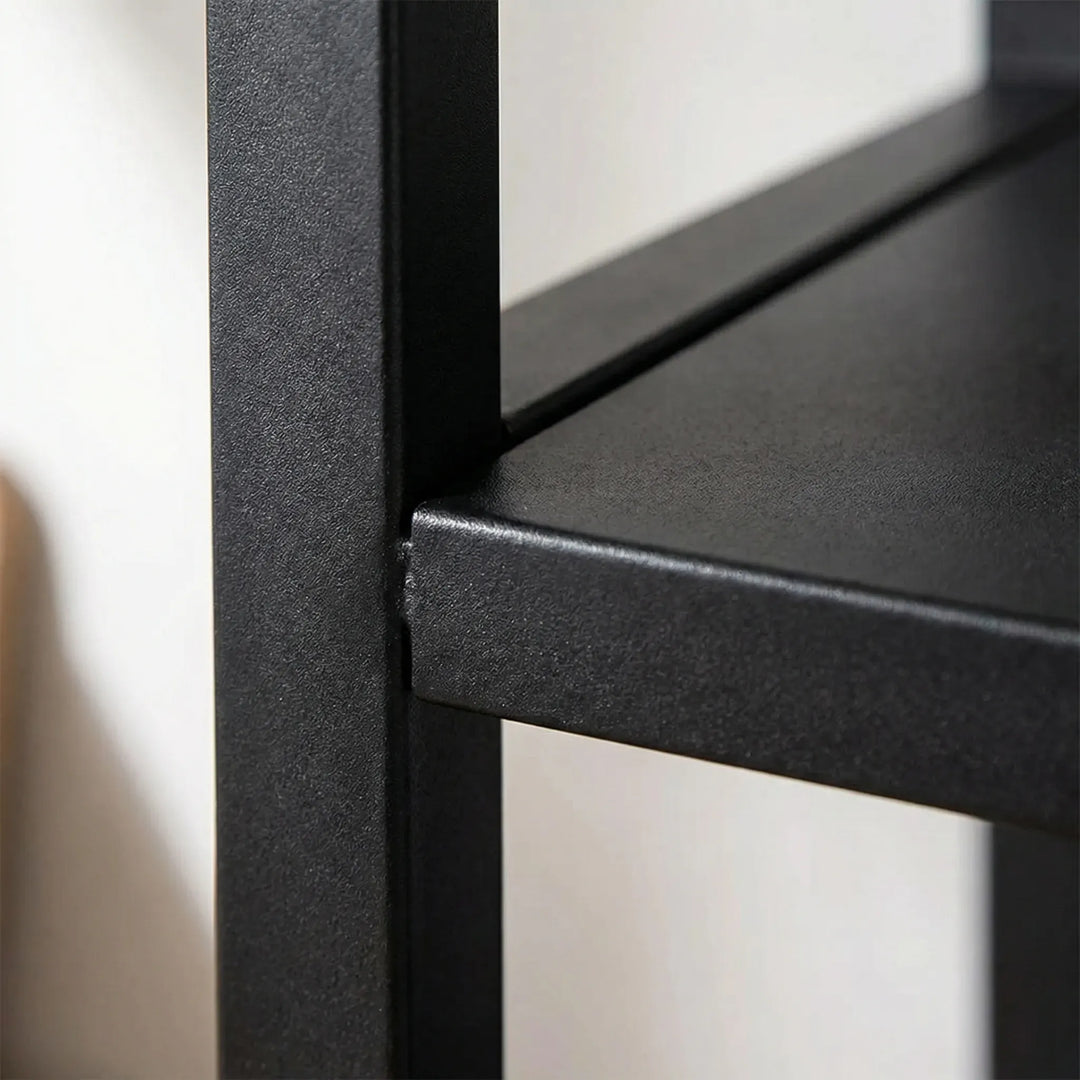 Adjustable kitchen storage rack serving as a durable microwave stand and organizer