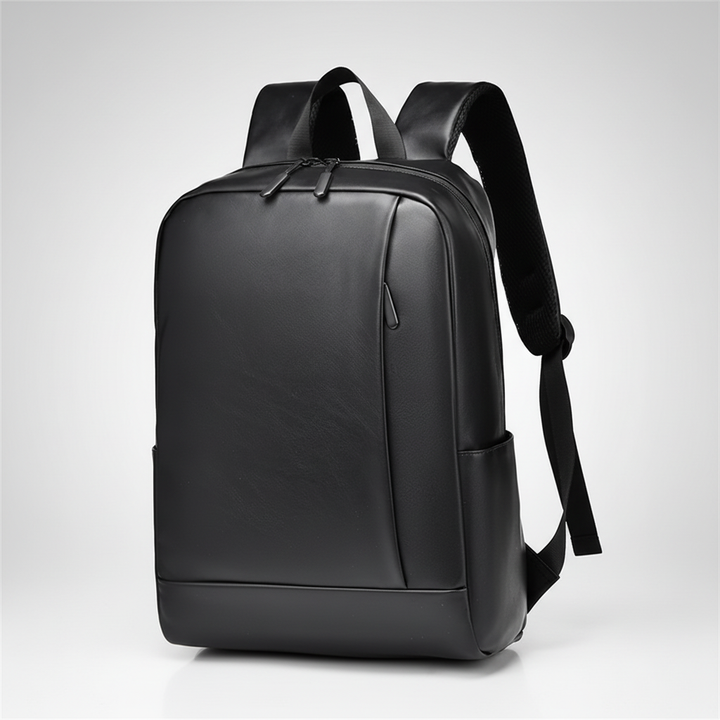 Side profile of the minimalist business backpack displaying slim profile and durable fabric