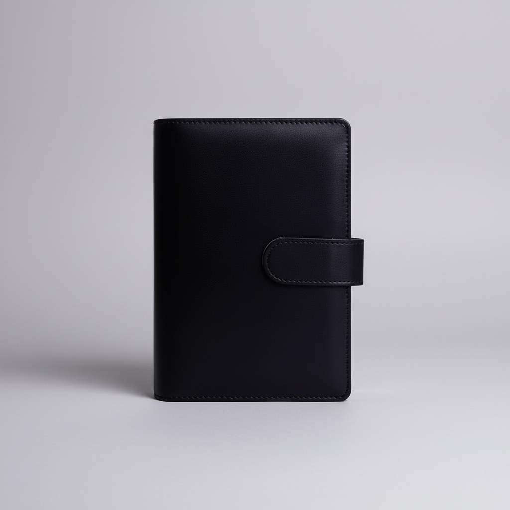 Expense tracker notebook with labeled cash envelopes for financial planning