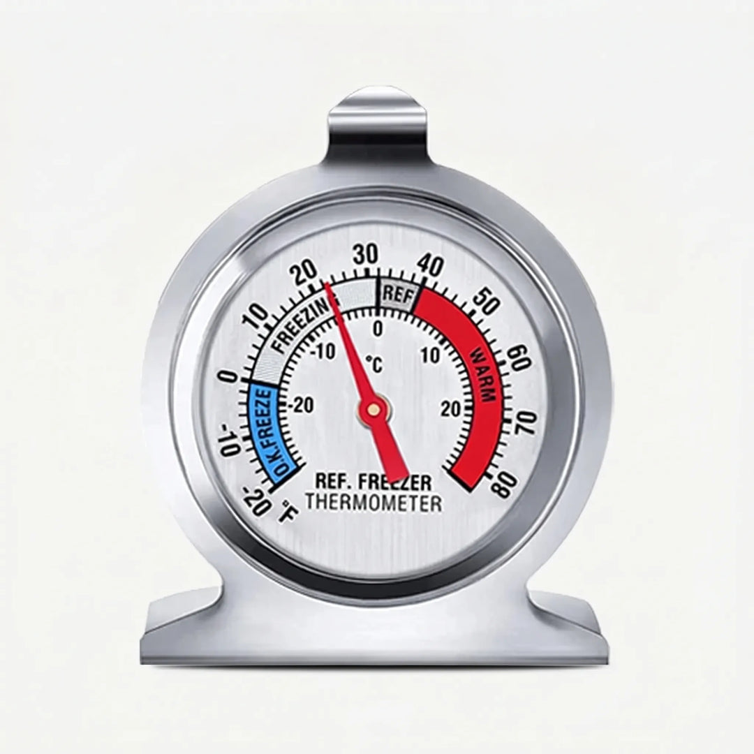 Close-up view of the Freezer Thermometer dial face with colour zones