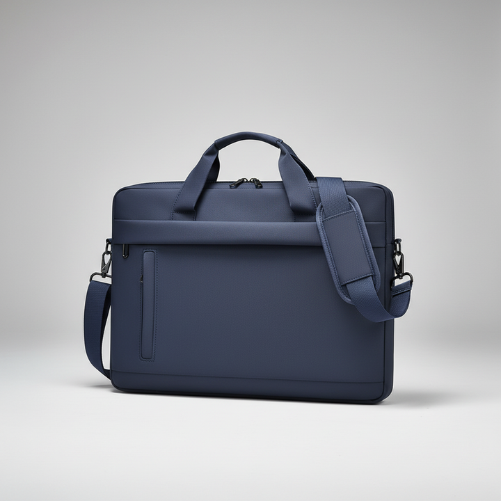 Unisex grey travel laptop bag displayed with detachable shoulder strap.