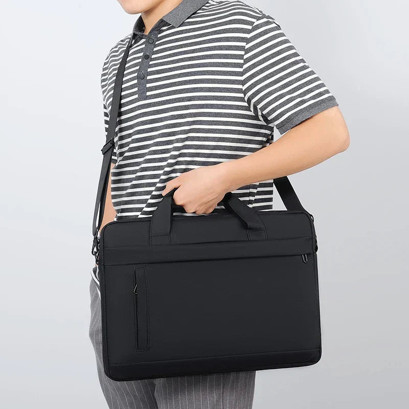 Interior view of padded laptop compartment inside a versatile business briefcase.