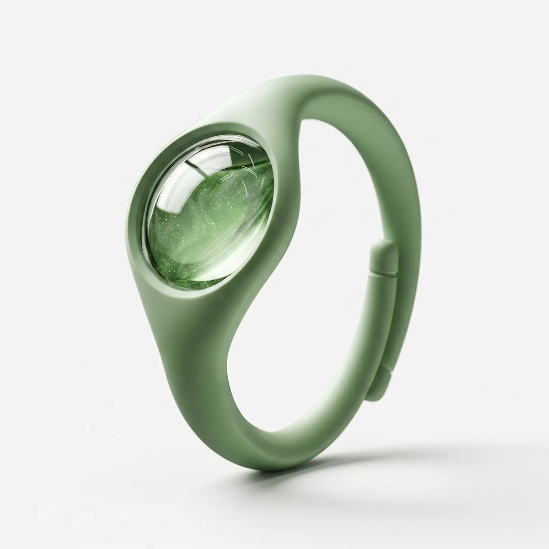 Green essential oil scent wristband on a white background