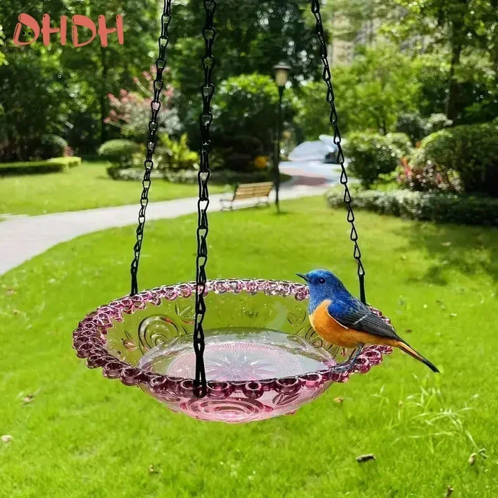 Backyard garden decor hanging flower bird feeder and water basin