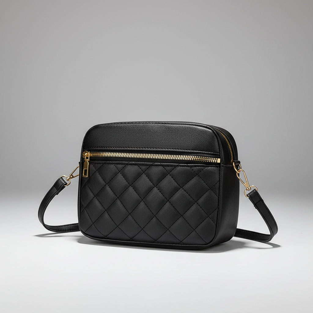 White quilted everyday purse shown from the side