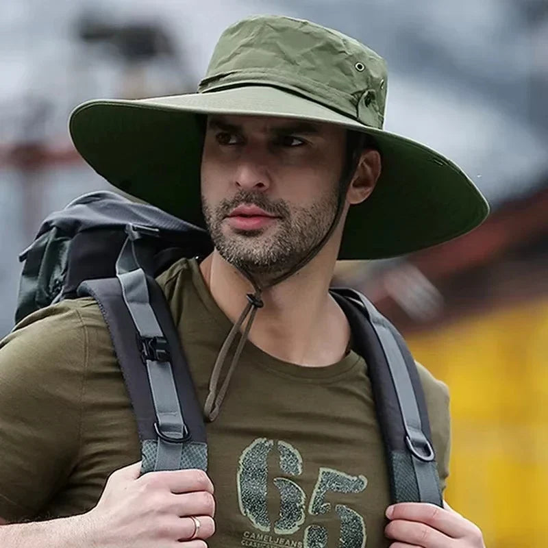 Foldable sun hat rolled up neatly to fit inside a backpack pocket